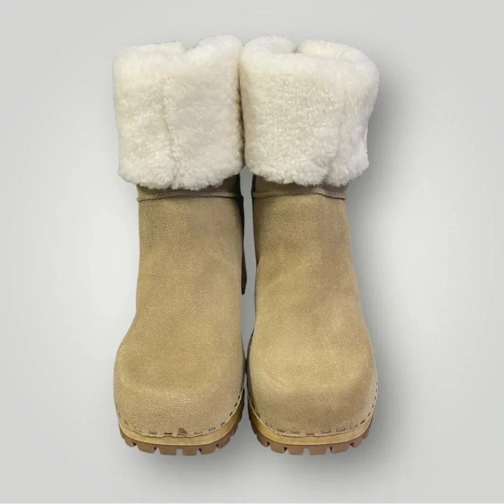 MIA Jildie Wooden Sheep‎ Fur Clogs Sz 8